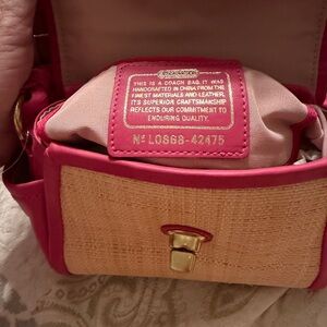 NWT Coach Pink Leather and Natural Straw shoulder bag small